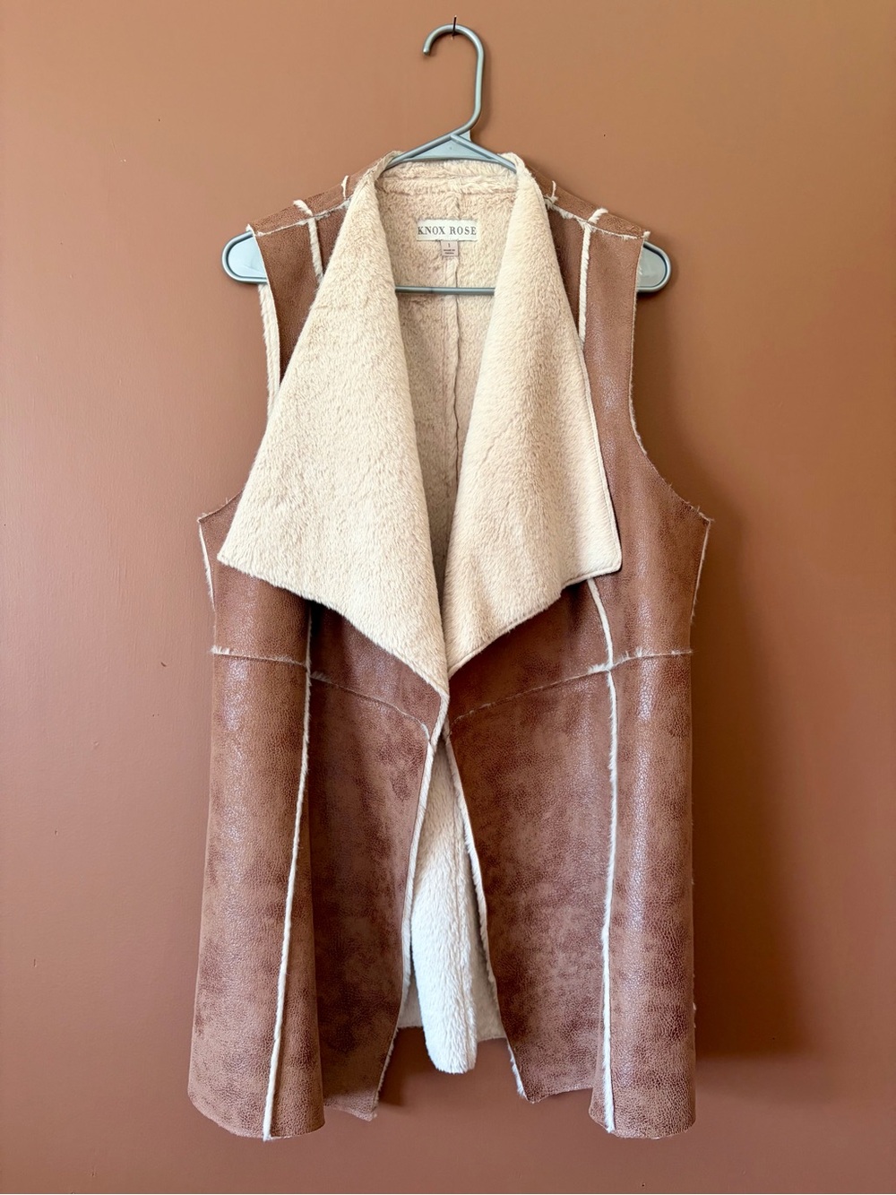 Knox Rose Faux Leather & Faux Fur Waterfall Vest — One Size — Gently Used